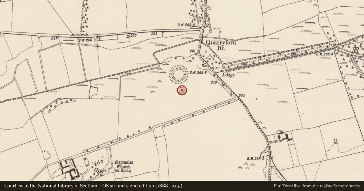 Ordnance Survey six-inch map, 2nd edition (1888–1915) covering the location of Enclosure, Garranlea, County Tipperary South, with a pin at the register's coordinates