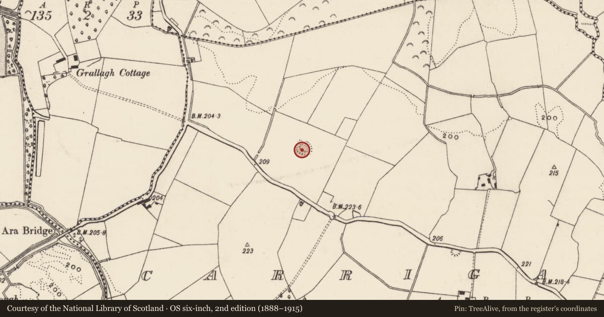 Ordnance Survey six-inch map, 2nd edition (1888–1915) covering the location of Enclosure, Carriganagh, County Tipperary South, with a pin at the register's coordinates