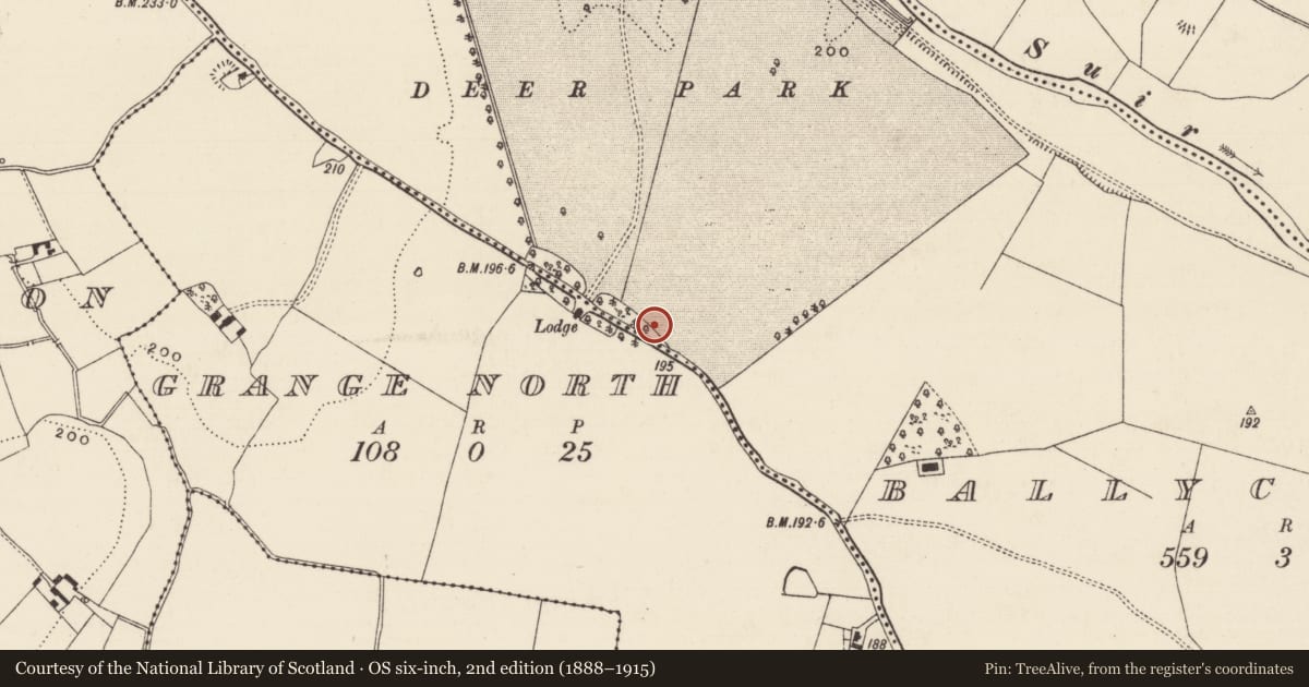 Ordnance Survey six-inch map, 2nd edition (1888–1915) covering the location of Enclosure, Ballycarron, County Tipperary South, with a pin at the register's coordinates