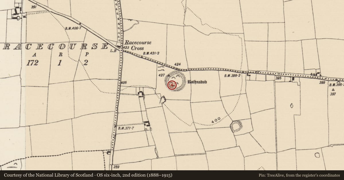 Ordnance Survey six-inch map, 2nd edition (1888–1915) covering the location of Barrow - ring-barrow, Carron (St. John Baptist Par.), County Tipperary South, with a pin at the register's coordinates