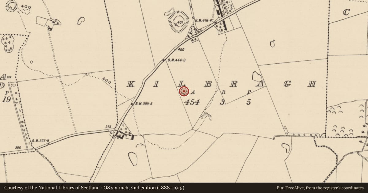 Ordnance Survey six-inch map, 2nd edition (1888–1915) covering the location of Ringfort - rath, Kilbragh (Kilbragh Par.), County Tipperary South, with a pin at the register's coordinates