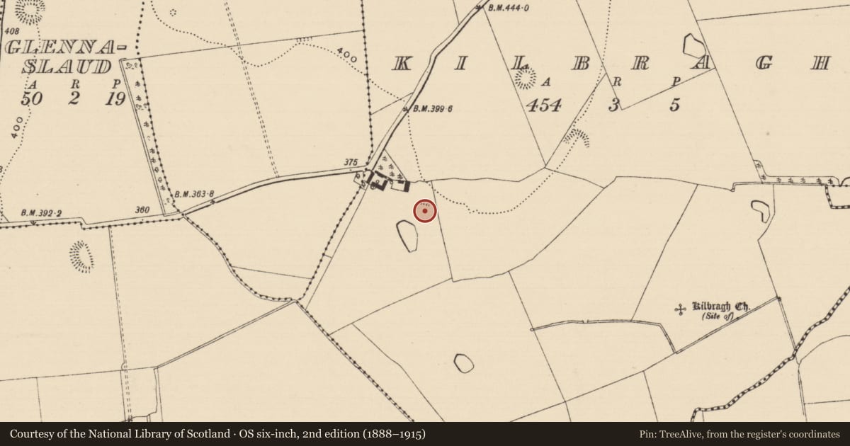 Ordnance Survey six-inch map, 2nd edition (1888–1915) covering the location of Enclosure, Kilbragh (Kilbragh Par.), County Tipperary South, with a pin at the register's coordinates