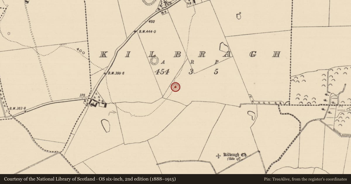 Ordnance Survey six-inch map, 2nd edition (1888–1915) covering the location of Ringfort - rath, Kilbragh (Kilbragh Par.), County Tipperary South, with a pin at the register's coordinates