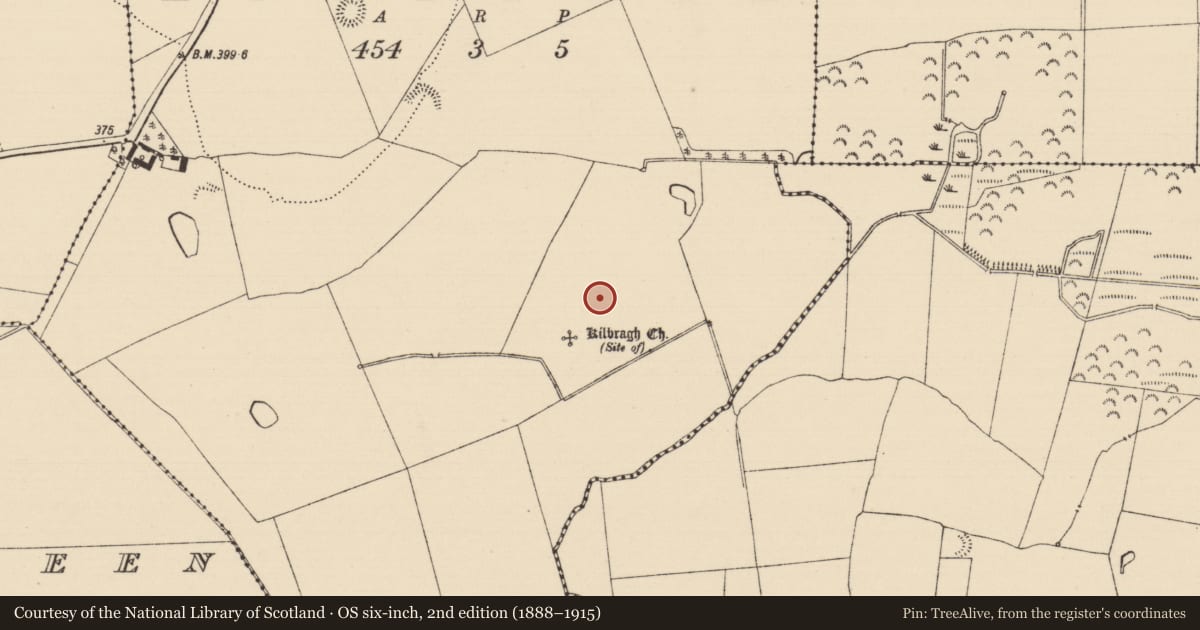 Ordnance Survey six-inch map, 2nd edition (1888–1915) covering the location of Earthwork, Kilbragh (Kilbragh Par.), County Tipperary South, with a pin at the register's coordinates