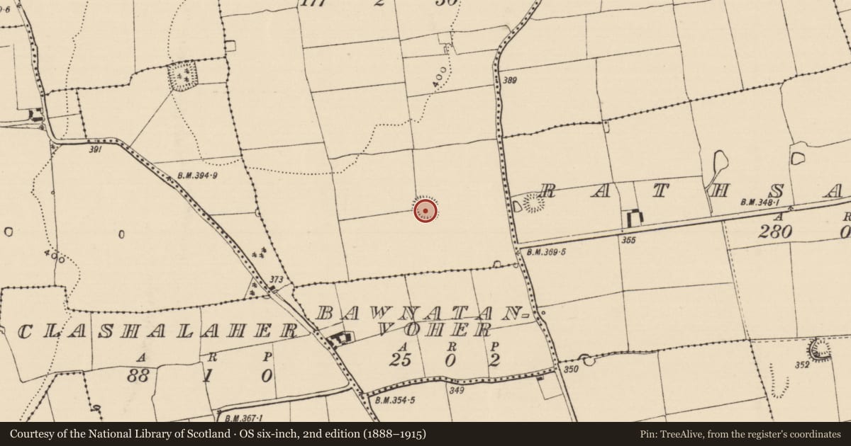 Ordnance Survey six-inch map, 2nd edition (1888–1915) covering the location of Ringfort - rath, Rathmacarty West, County Tipperary South, with a pin at the register's coordinates