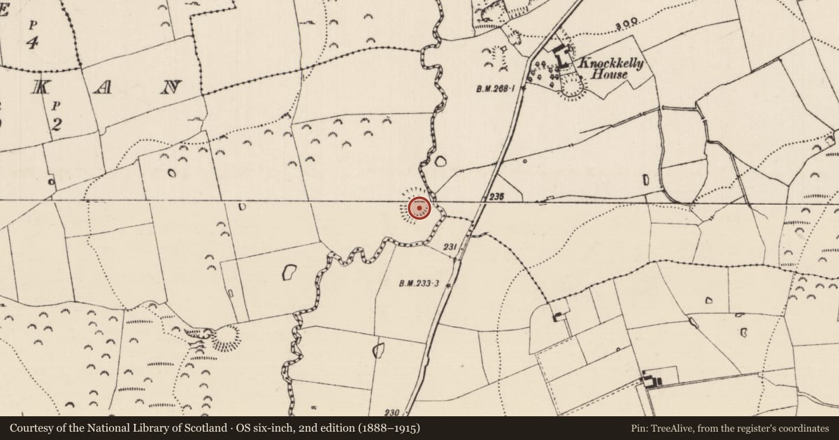 Ordnance Survey six-inch map, 2nd edition (1888–1915) covering the location of Enclosure, Kilknockan, County Tipperary South, with a pin at the register's coordinates