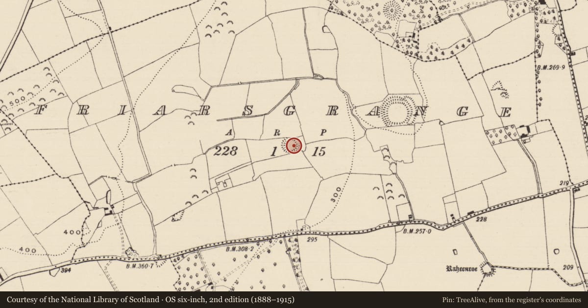 Ordnance Survey six-inch map, 2nd edition (1888–1915) covering the location of Enclosure, Friarsgrange, County Tipperary South, with a pin at the register's coordinates