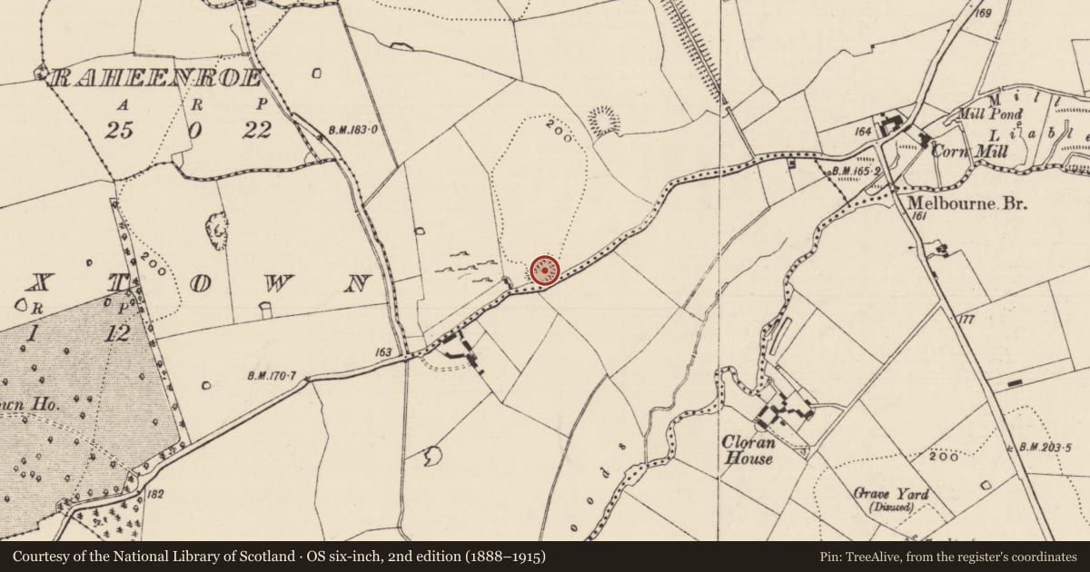 Ordnance Survey six-inch map, 2nd edition (1888–1915) covering the location of Enclosure, Milestown, County Tipperary South, with a pin at the register's coordinates