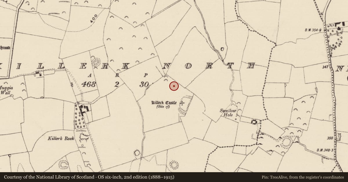 Ordnance Survey six-inch map, 2nd edition (1888–1915) covering the location of Earthwork, Killerk North, County Tipperary South, with a pin at the register's coordinates