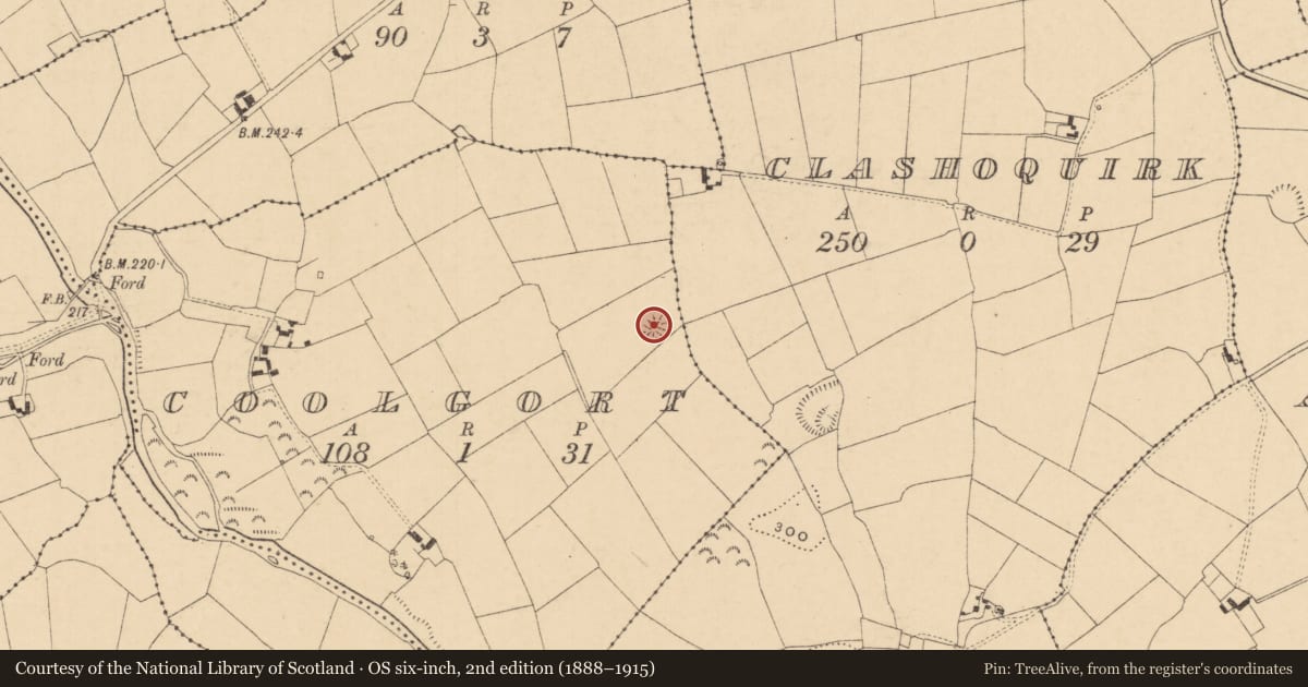 Ordnance Survey six-inch map, 2nd edition (1888–1915) covering the location of Enclosure, Coolgort (Templeneiry Par.), County Tipperary South, with a pin at the register's coordinates