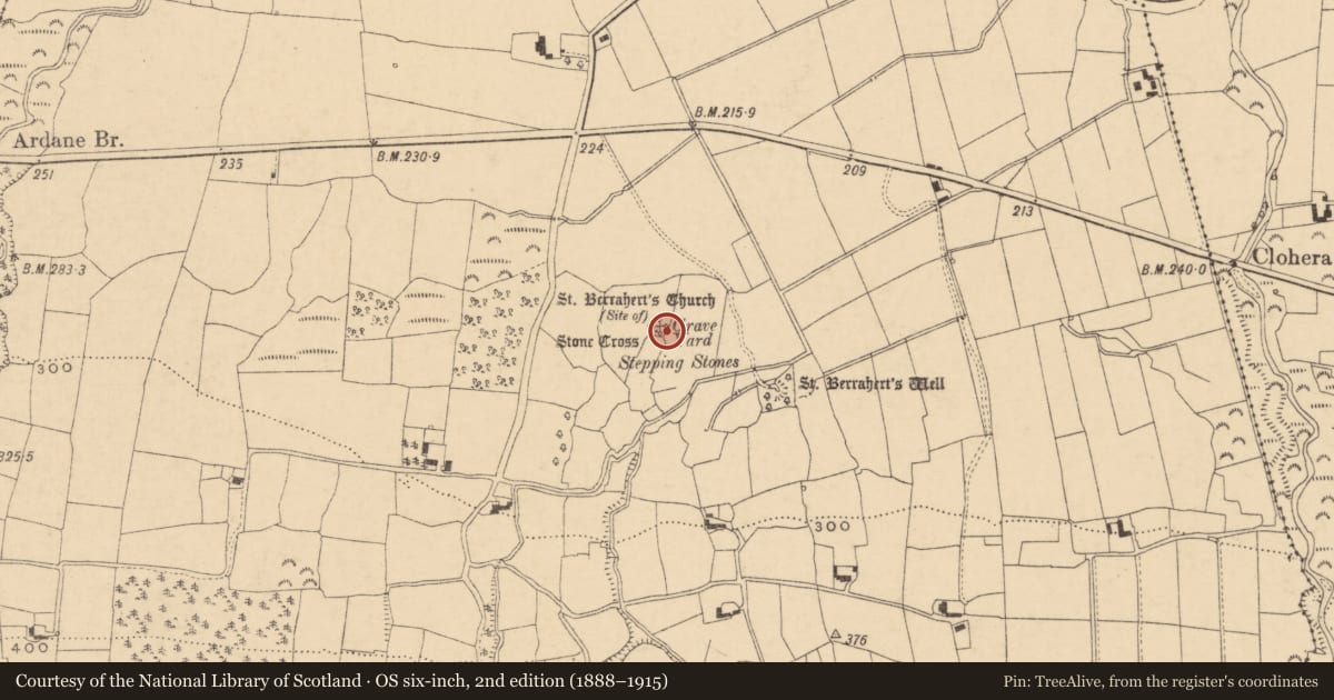 Ordnance Survey six-inch map, 2nd edition (1888–1915) covering the location of Cross-slab, Ardane, County Tipperary South, with a pin at the register's coordinates