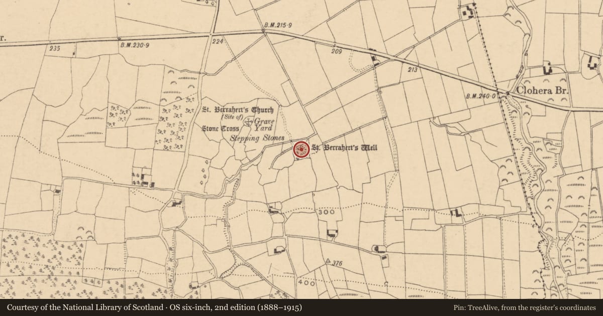Ordnance Survey six-inch map, 2nd edition (1888–1915) covering the location of Ritual site - pond, Ardane, County Tipperary South, with a pin at the register's coordinates