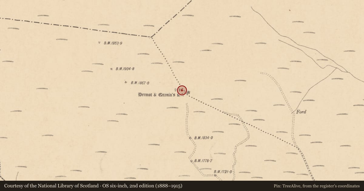 Ordnance Survey six-inch map, 2nd edition (1888–1915) covering the location of Cairn - unclassified, Bohernarnane, Cloheenafishoge, County Tipperary South, with a pin at the register's coordinates