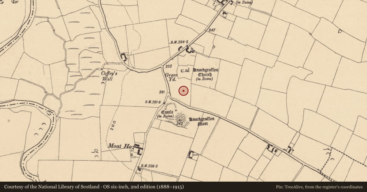 Ordnance Survey six-inch map, 2nd edition (1888–1915) covering the location of Settlement deserted - medieval, Knockgraffon, County Tipperary South, with a pin at the register's coordinates