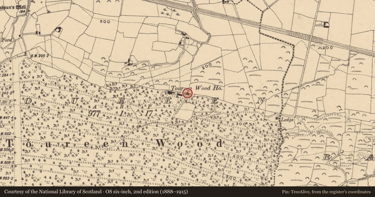 Ordnance Survey six-inch map, 2nd edition (1888–1915) covering the location of House - 18th/19th century, Toureen, County Tipperary South, with a pin at the register's coordinates