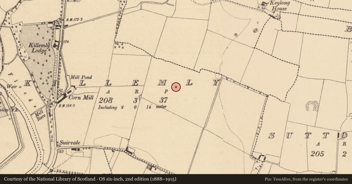 Ordnance Survey six-inch map, 2nd edition (1888–1915) covering the location of Enclosure, Killemly, County Tipperary South, with a pin at the register's coordinates