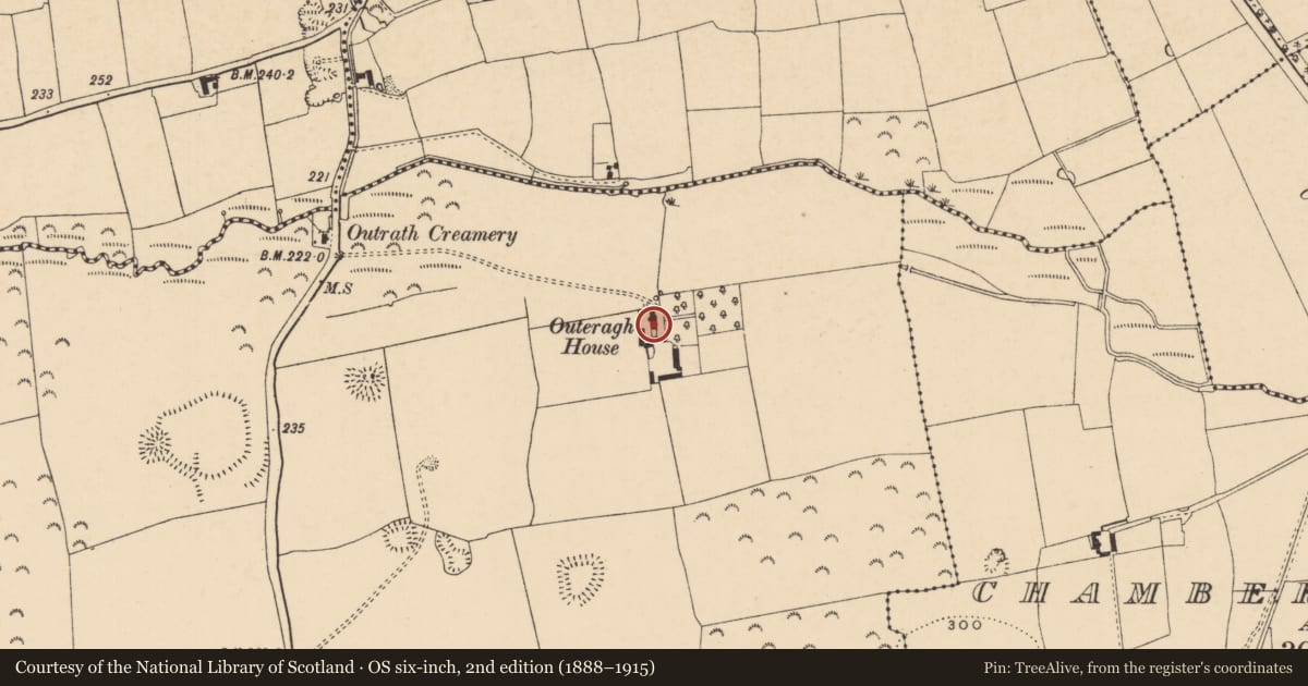 Ordnance Survey six-inch map, 2nd edition (1888–1915) covering the location of House - 17th century, Outeragh, County Tipperary South, with a pin at the register's coordinates
