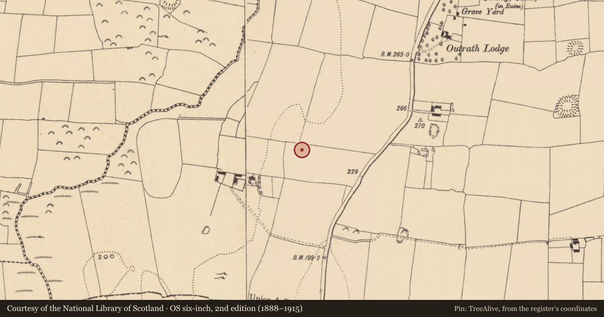 Ordnance Survey six-inch map, 2nd edition (1888–1915) covering the location of Enclosure, Outeragh, County Tipperary South, with a pin at the register's coordinates