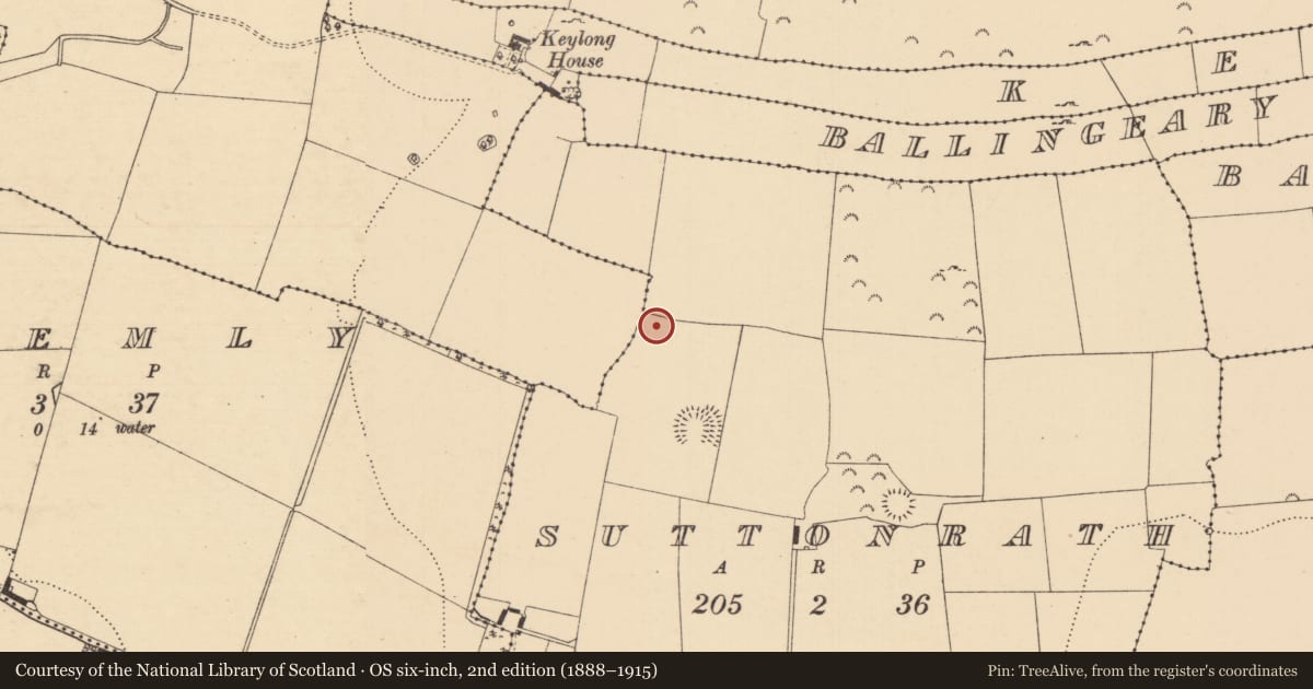 Ordnance Survey six-inch map, 2nd edition (1888–1915) covering the location of Enclosure, Suttonrath, County Tipperary South, with a pin at the register's coordinates