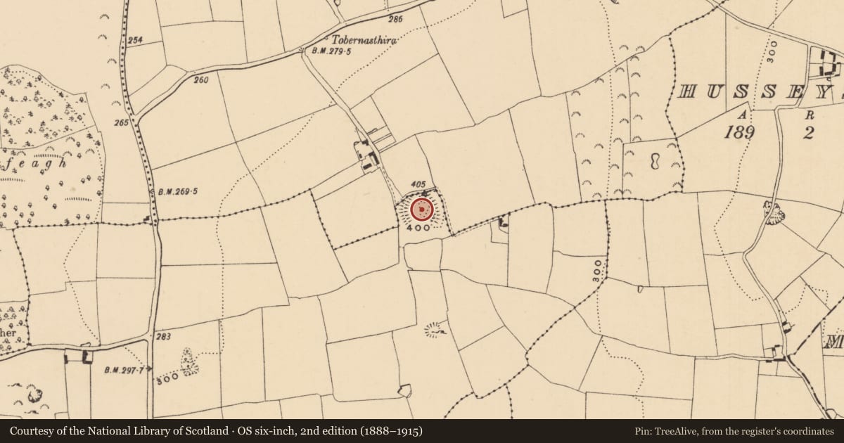 Ordnance Survey six-inch map, 2nd edition (1888–1915) covering the location of Ringfort - rath, Ballingeary East, Knockagh (Caher Par.), County Tipperary South, with a pin at the register's coordinates