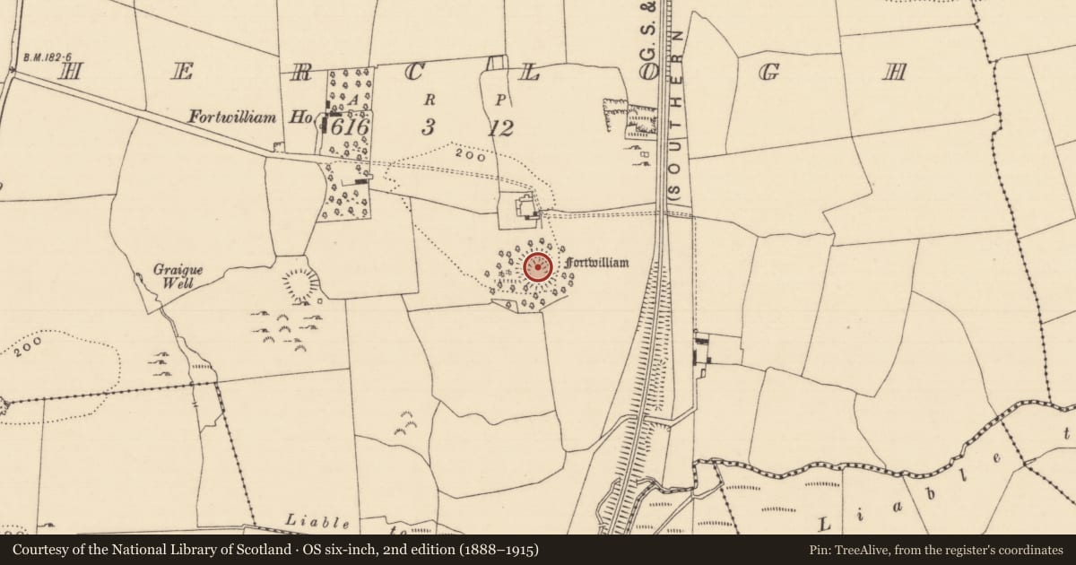 Ordnance Survey six-inch map, 2nd edition (1888–1915) covering the location of Ringfort - rath, Caherclogh, County Tipperary South, with a pin at the register's coordinates