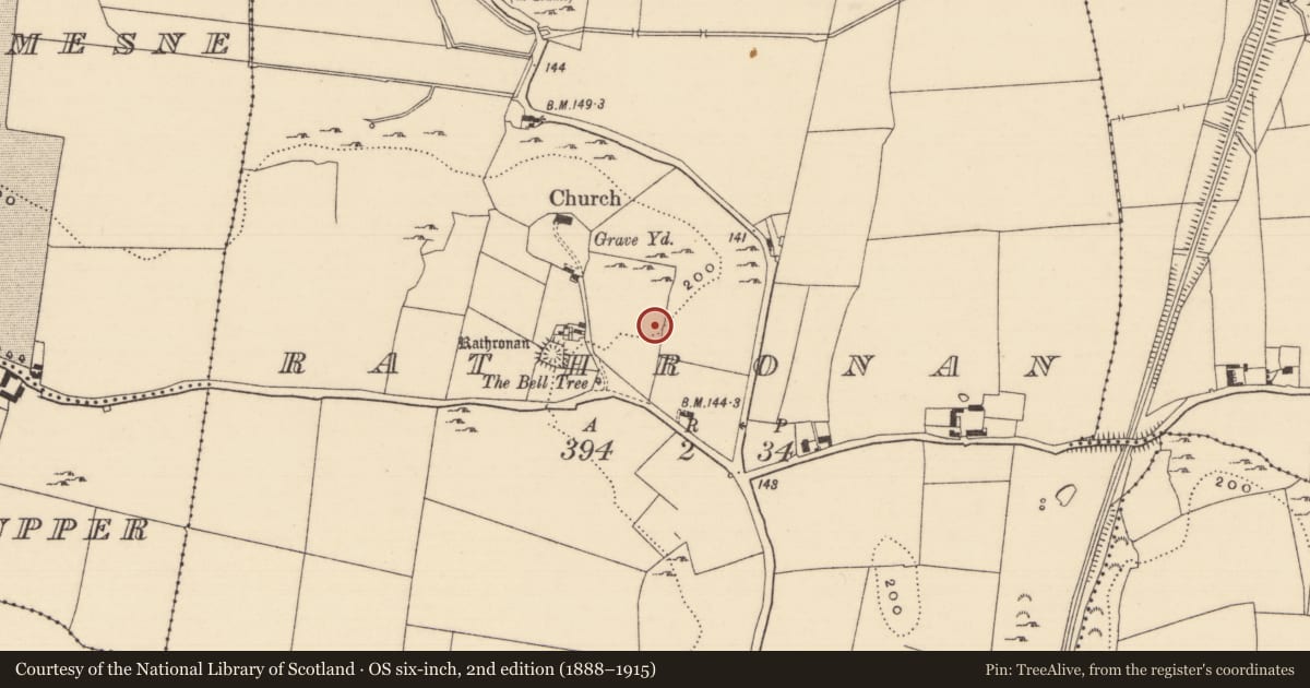 Ordnance Survey six-inch map, 2nd edition (1888–1915) covering the location of Castle - unclassified, Rathronan, County Tipperary South, with a pin at the register's coordinates