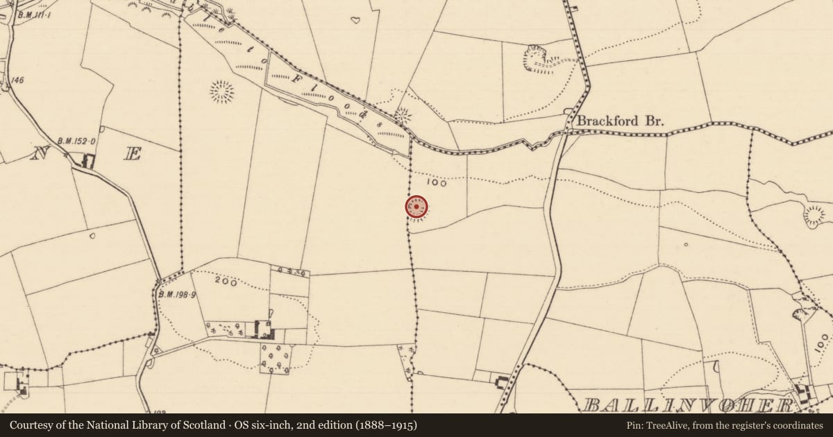 Ordnance Survey six-inch map, 2nd edition (1888–1915) covering the location of Ringfort - rath, Ballinvoher, Ballyvaughan (Kilgrant Par.), County Tipperary South, with a pin at the register's coordinates