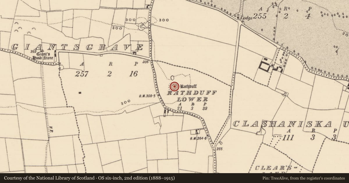 Ordnance Survey six-inch map, 2nd edition (1888–1915) covering the location of Ringfort - rath, Rathduff Lower, County Tipperary South, with a pin at the register's coordinates