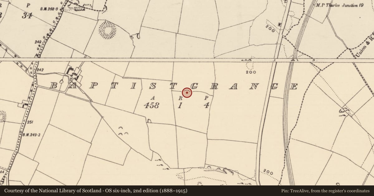 Ordnance Survey six-inch map, 2nd edition (1888–1915) covering the location of Enclosure, Baptistgrange, County Tipperary South, with a pin at the register's coordinates