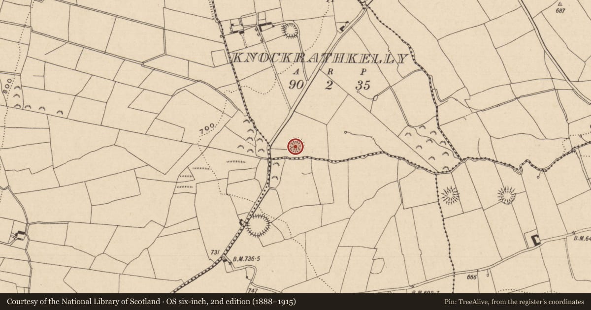 Ordnance Survey six-inch map, 2nd edition (1888–1915) covering the location of Enclosure, Knockrathkelly, County Tipperary South, with a pin at the register's coordinates