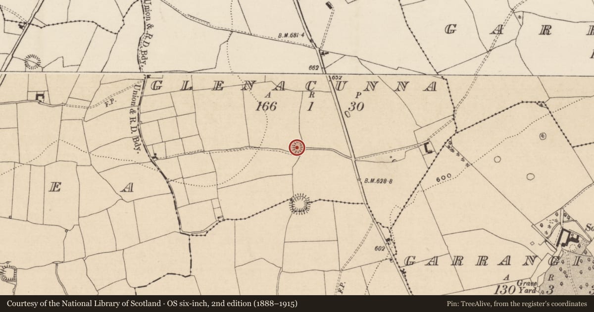 Ordnance Survey six-inch map, 2nd edition (1888–1915) covering the location of Ringfort - rath, Glenacunna (Garrangibbon Par.), County Tipperary South, with a pin at the register's coordinates