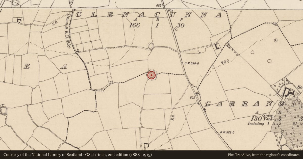Ordnance Survey six-inch map, 2nd edition (1888–1915) covering the location of Ringfort - rath, Glenacunna (Garrangibbon Par.), Heathview, County Tipperary South, with a pin at the register's coordinates
