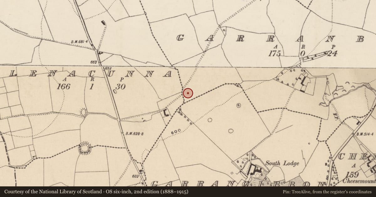 Ordnance Survey six-inch map, 2nd edition (1888–1915) covering the location of Enclosure, Garranbeg, County Tipperary South, with a pin at the register's coordinates
