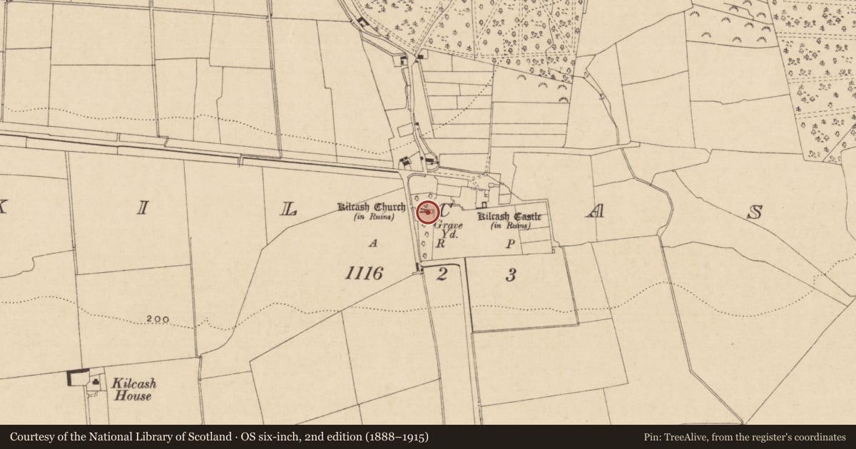 Ordnance Survey six-inch map, 2nd edition (1888–1915) covering the location of Mausoleum, Kilcash, County Tipperary South, with a pin at the register's coordinates