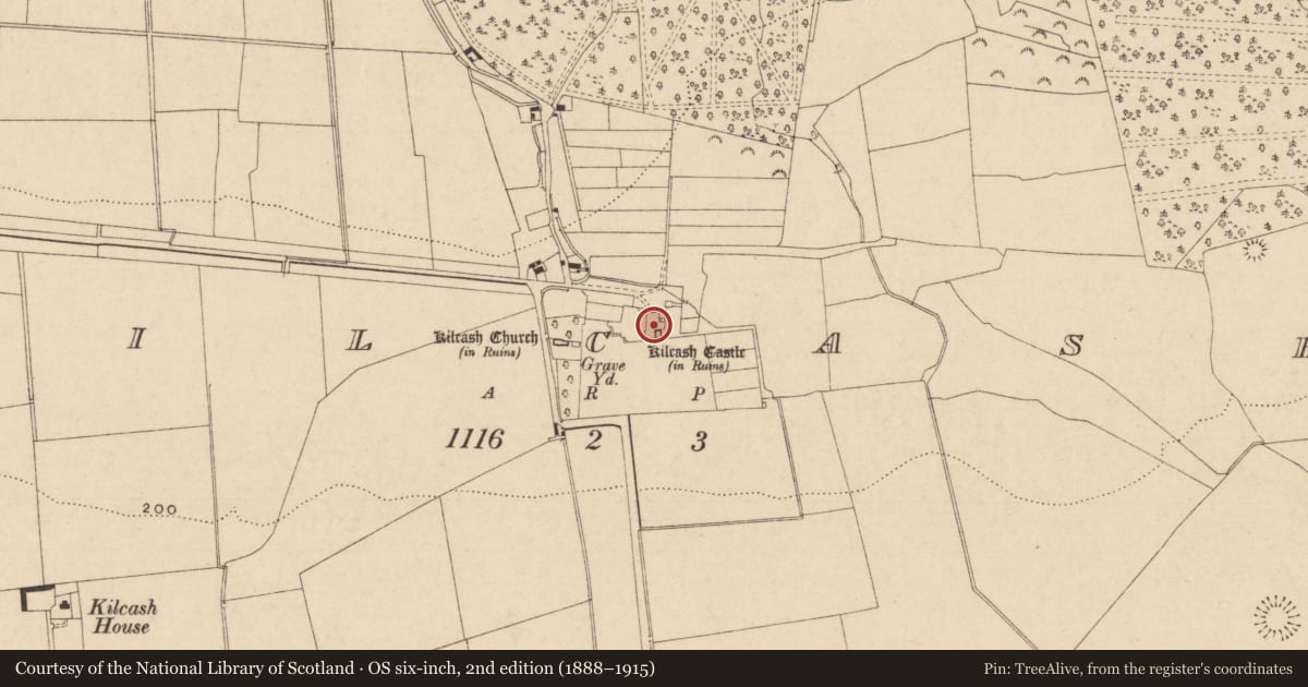 Ordnance Survey six-inch map, 2nd edition (1888–1915) covering the location of Bawn, Kilcash, County Tipperary South, with a pin at the register's coordinates