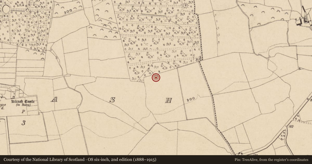 Ordnance Survey six-inch map, 2nd edition (1888–1915) covering the location of Barrow - embanked barrow, Kilcash, County Tipperary South, with a pin at the register's coordinates