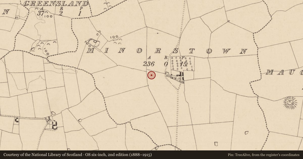 Ordnance Survey six-inch map, 2nd edition (1888–1915) covering the location of Enclosure, Minorstown, County Tipperary South, with a pin at the register's coordinates
