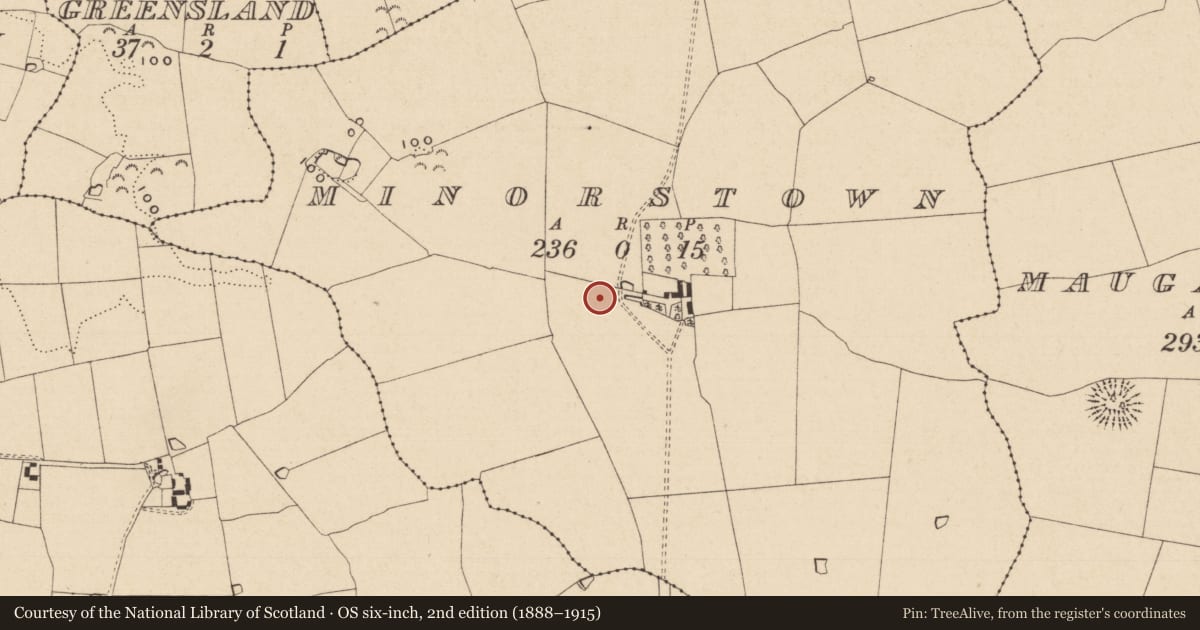 Ordnance Survey six-inch map, 2nd edition (1888–1915) covering the location of Enclosure, Minorstown, County Tipperary South, with a pin at the register's coordinates