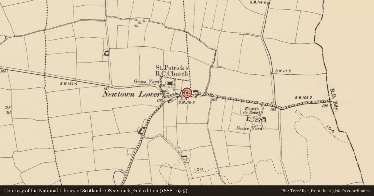 Ordnance Survey six-inch map, 2nd edition (1888–1915) covering the location of Settlement deserted - medieval, County Tipperary South, with a pin at the register's coordinates