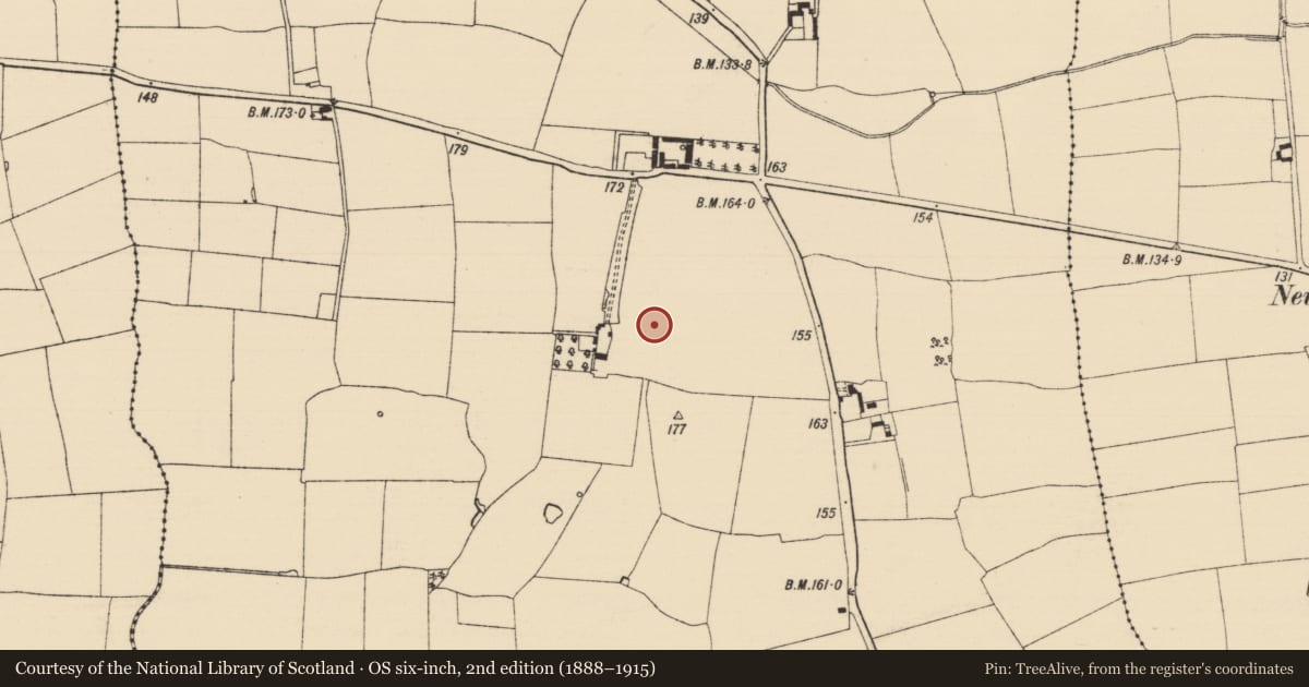 Ordnance Survey six-inch map, 2nd edition (1888–1915) covering the location of Moated site, Ballinurra, County Tipperary South, with a pin at the register's coordinates
