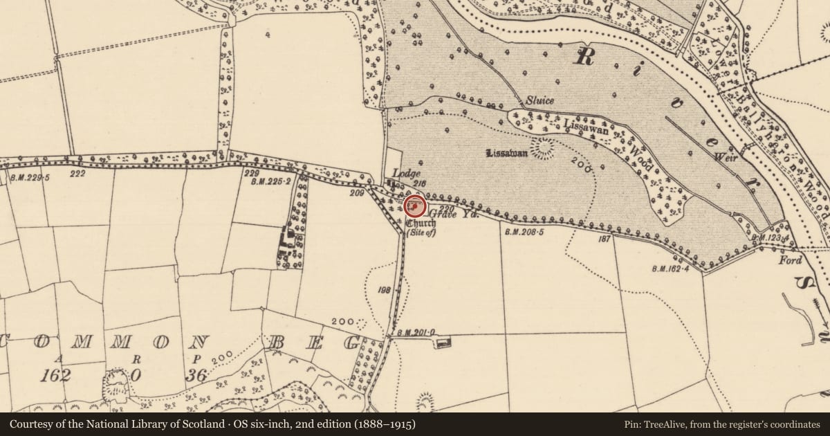 Ordnance Survey six-inch map, 2nd edition (1888–1915) covering the location of Graveyard, Ballybrada, County Tipperary South, with a pin at the register's coordinates