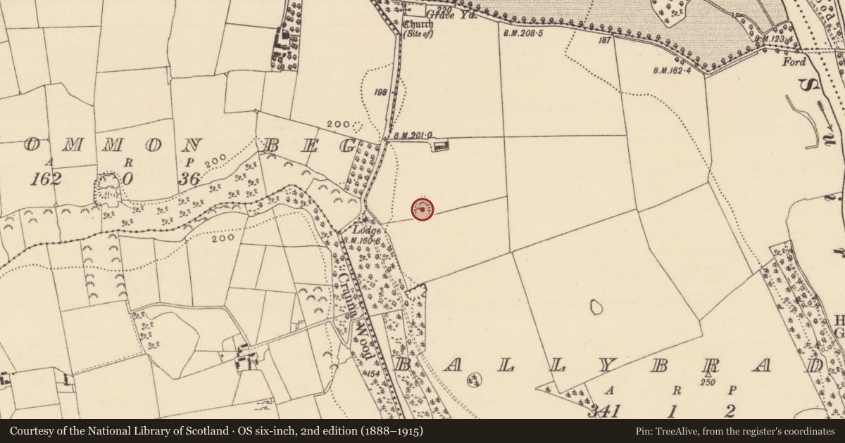 Ordnance Survey six-inch map, 2nd edition (1888–1915) covering the location of Enclosure, Ballybrada, County Tipperary South, with a pin at the register's coordinates