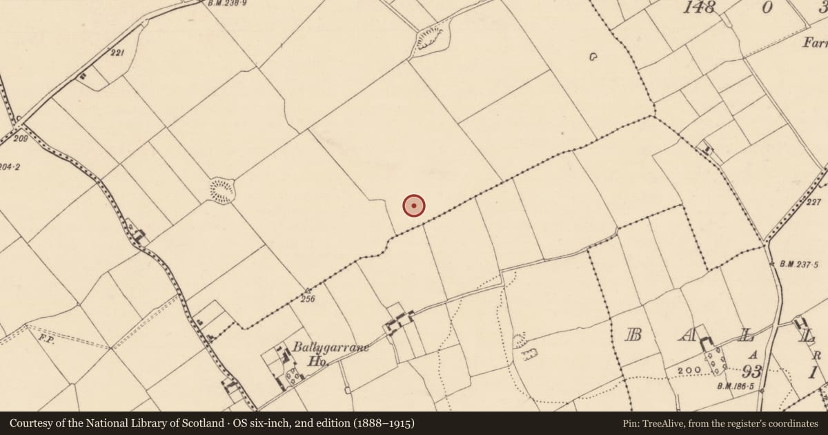 Ordnance Survey six-inch map, 2nd edition (1888–1915) covering the location of Enclosure, Scartana, County Tipperary South, with a pin at the register's coordinates