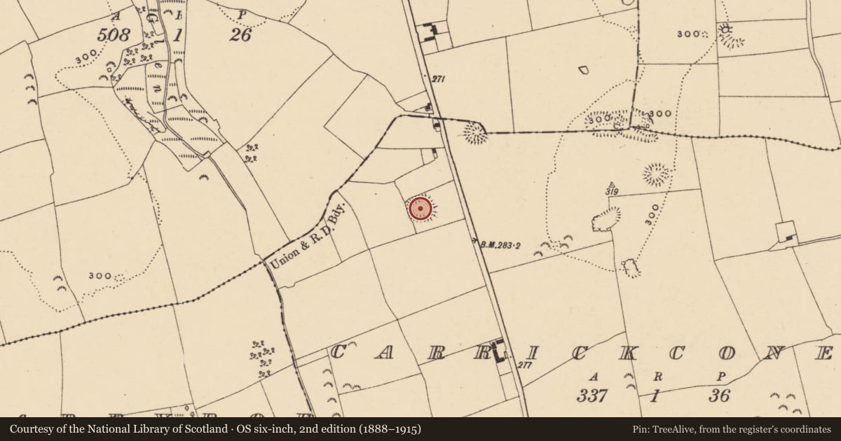 Ordnance Survey six-inch map, 2nd edition (1888–1915) covering the location of Enclosure, Carrickconeen, County Tipperary South, with a pin at the register's coordinates