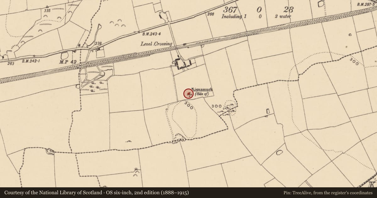 Ordnance Survey six-inch map, 2nd edition (1888–1915) covering the location of Enclosure, Lisnamuck, County Tipperary South, with a pin at the register's coordinates