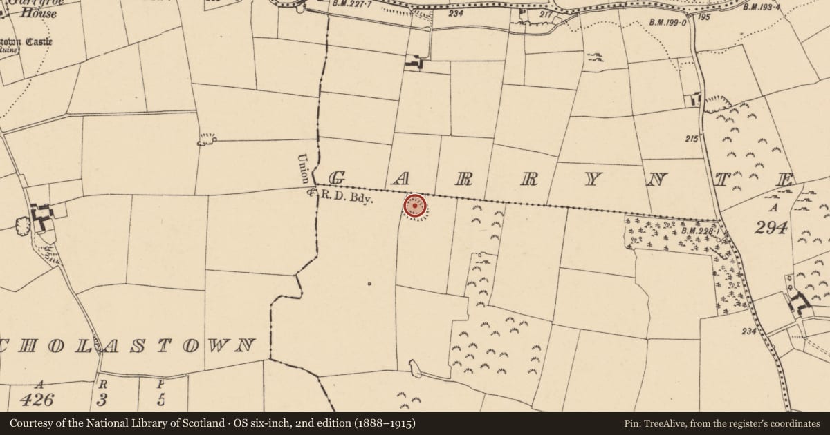Ordnance Survey six-inch map, 2nd edition (1888–1915) covering the location of Enclosure, Monksgrange, County Tipperary South, with a pin at the register's coordinates