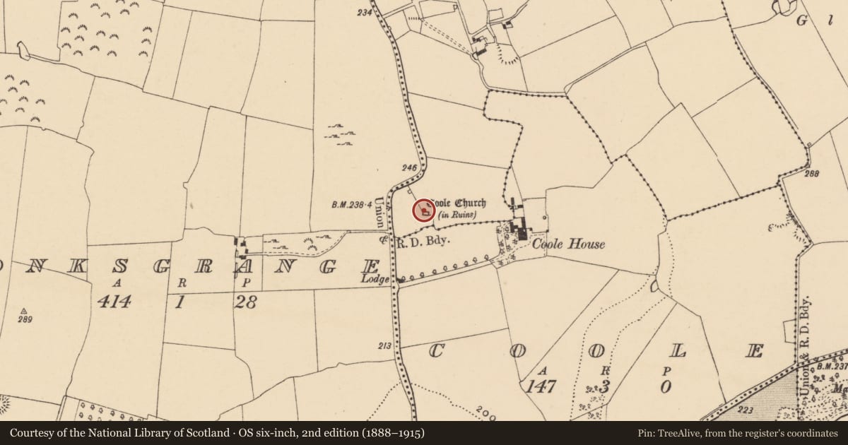 Ordnance Survey six-inch map, 2nd edition (1888–1915) covering the location of Graveyard, Garryntemple, County Tipperary South, with a pin at the register's coordinates