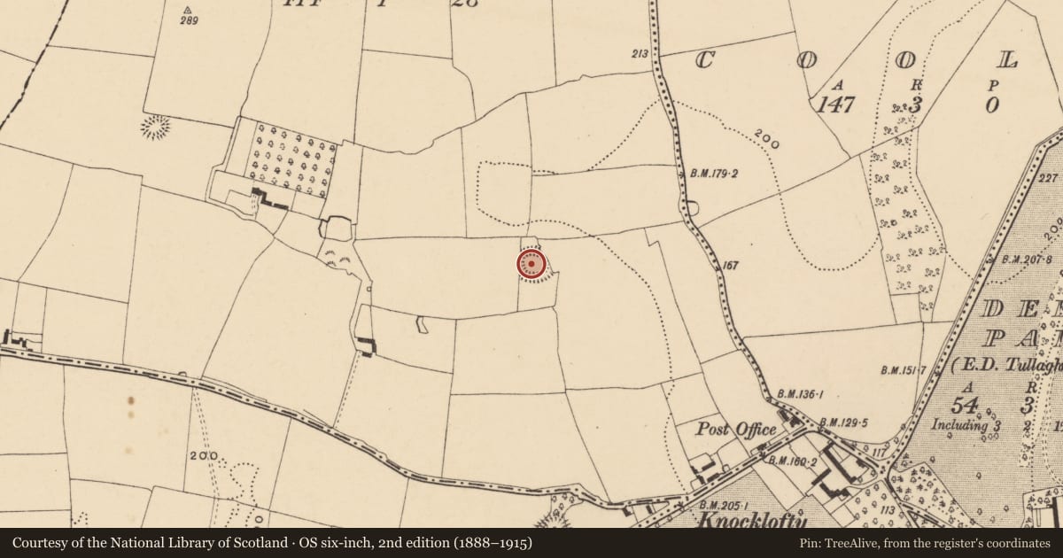 Ordnance Survey six-inch map, 2nd edition (1888–1915) covering the location of Enclosure, Monksgrange, County Tipperary South, with a pin at the register's coordinates