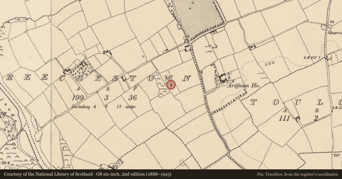 Ordnance Survey six-inch map, 2nd edition (1888–1915) covering the location of Ringfort - rath, Reechestown, County Tipperary South, with a pin at the register's coordinates