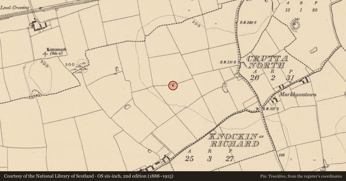 Ordnance Survey six-inch map, 2nd edition (1888–1915) covering the location of Enclosure, Ballindoney West, County Tipperary South, with a pin at the register's coordinates
